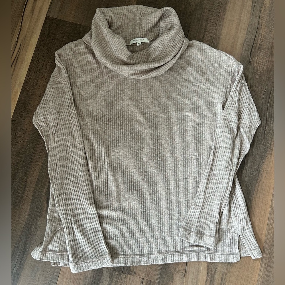 Z Supply Heathered Tan Cowl Neck Ribbed Top